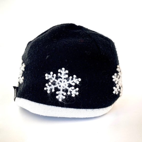 VTG Obermeyer 1947 Signature Wool Blend Embroidered Snowflakes Black Ski Cap Hat - Picture 5 of 14